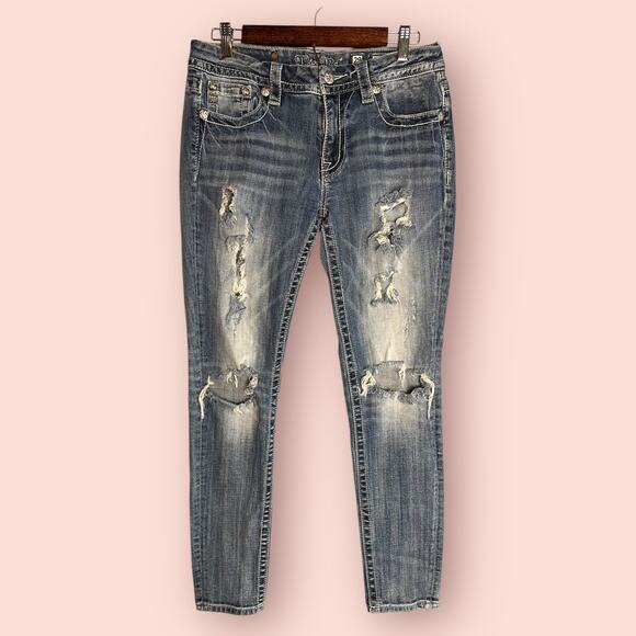 Miss Me Women’s Jeans size 29 Skinny Distressed Light Wash Ripped Bling Pocket - Picture 2 of 5